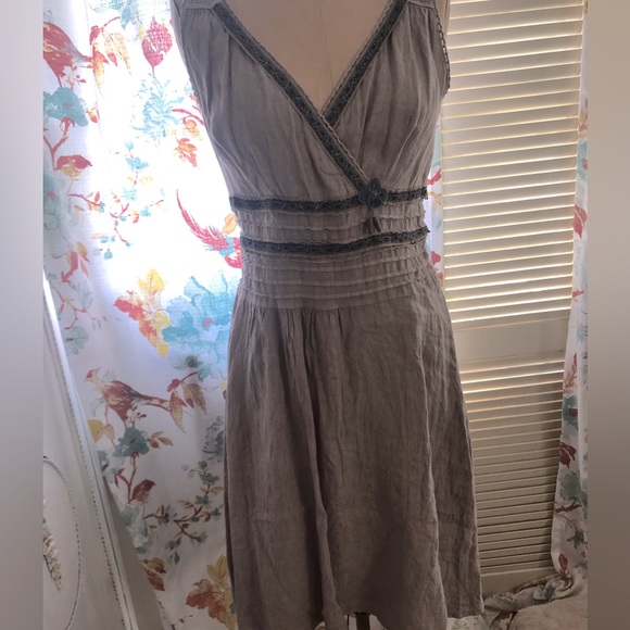 Fabulous embellished linen dress/antique Chinese embroidery trim, One of a kind - Picture 6 of 13